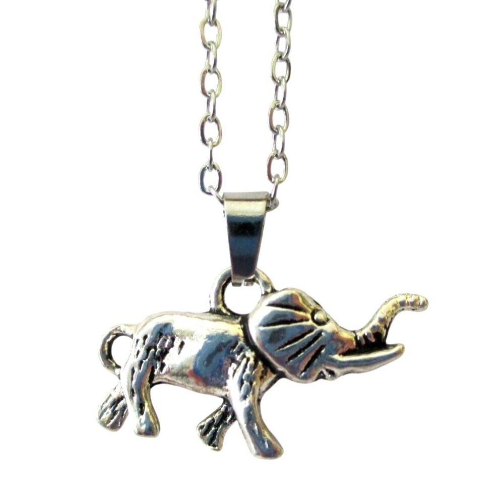 New Elephant Pendant Necklace 18" Stainless Chain - Trunk Up for Good Luck